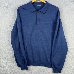 Emidio Tucci Wool Blend Sweater Polo Mens 7 XL Blue‎ Knit Long Sleeve Collared